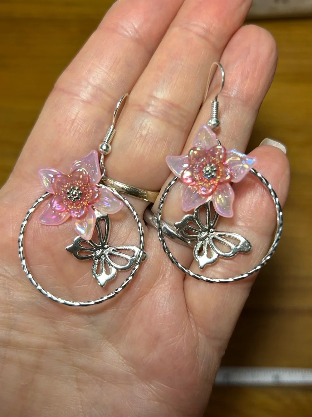 3/$25 Flower and Butterfly Hoop Drop Earrings